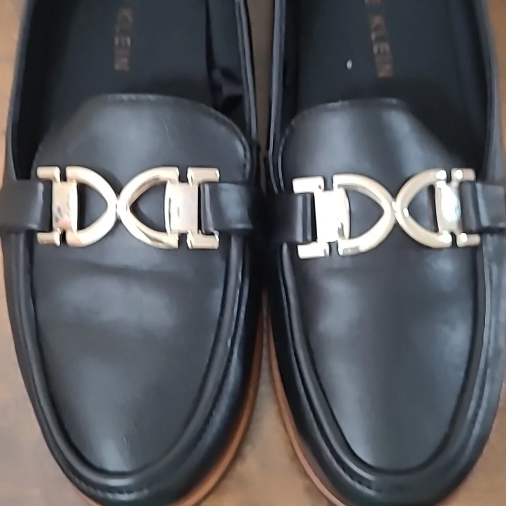 Anne Klein Black Loafers with Gold Detail with Logo size 7.5